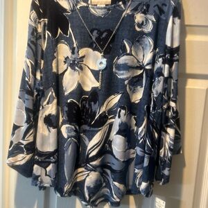 NWT Sz 3x Alfred Dunner classics blue floral blouse
